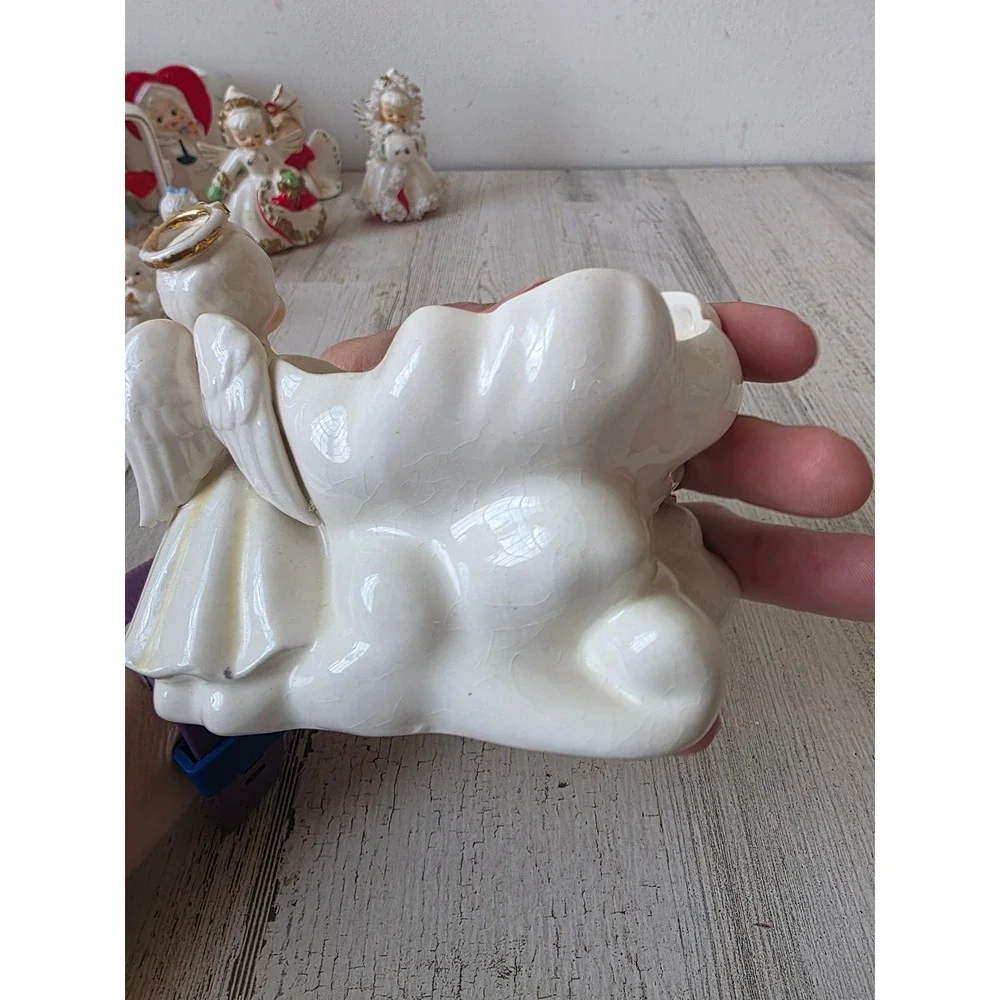 Vintage lefton 1957 Angel planter ceramic cherub girl lady gold 165 figurine